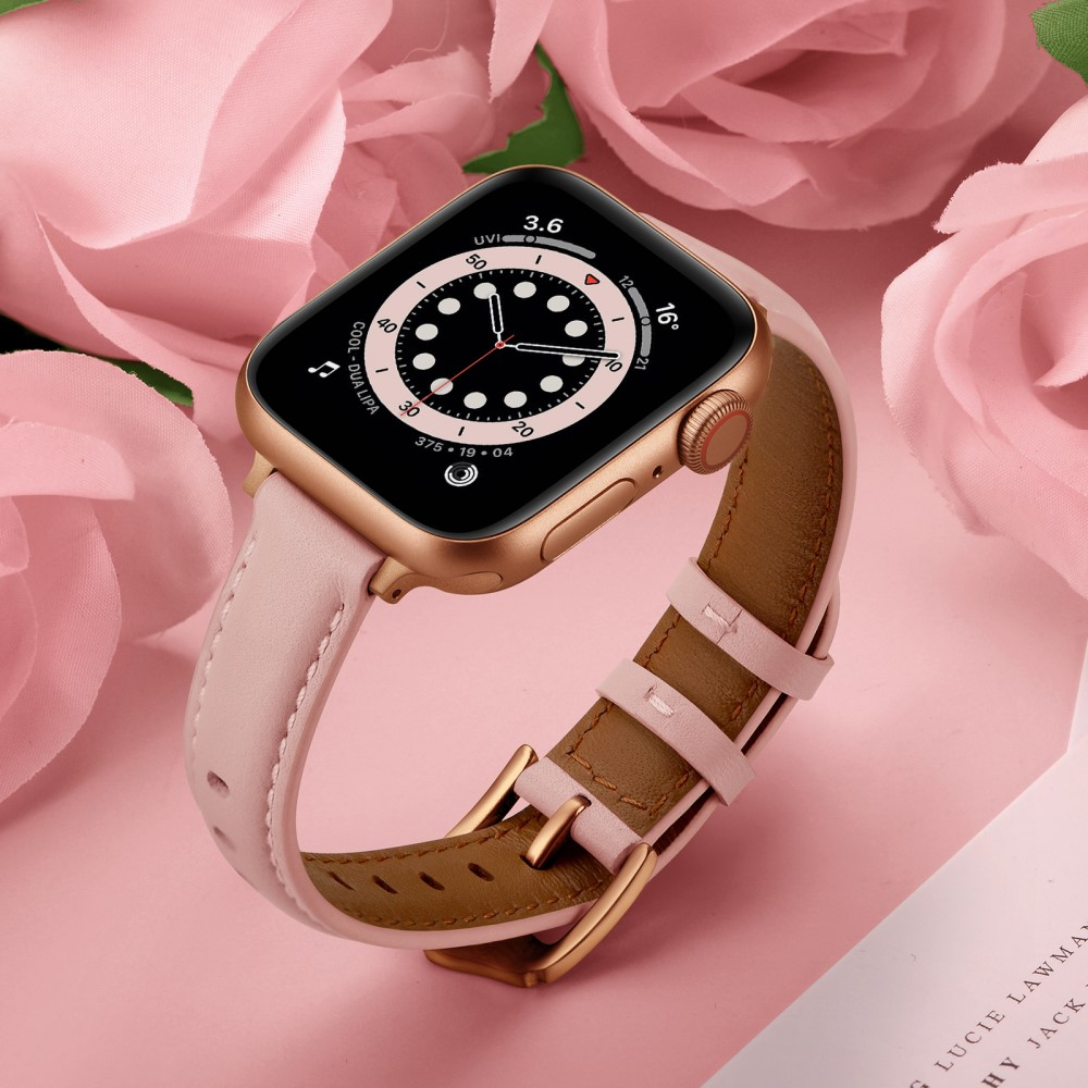 Apple Watch (49/46/45/44 mm) Echtleder Ersatz Armband mit Dornschliesse (Gelenkumfang 160-226 mm) - Rosa / Roségold
