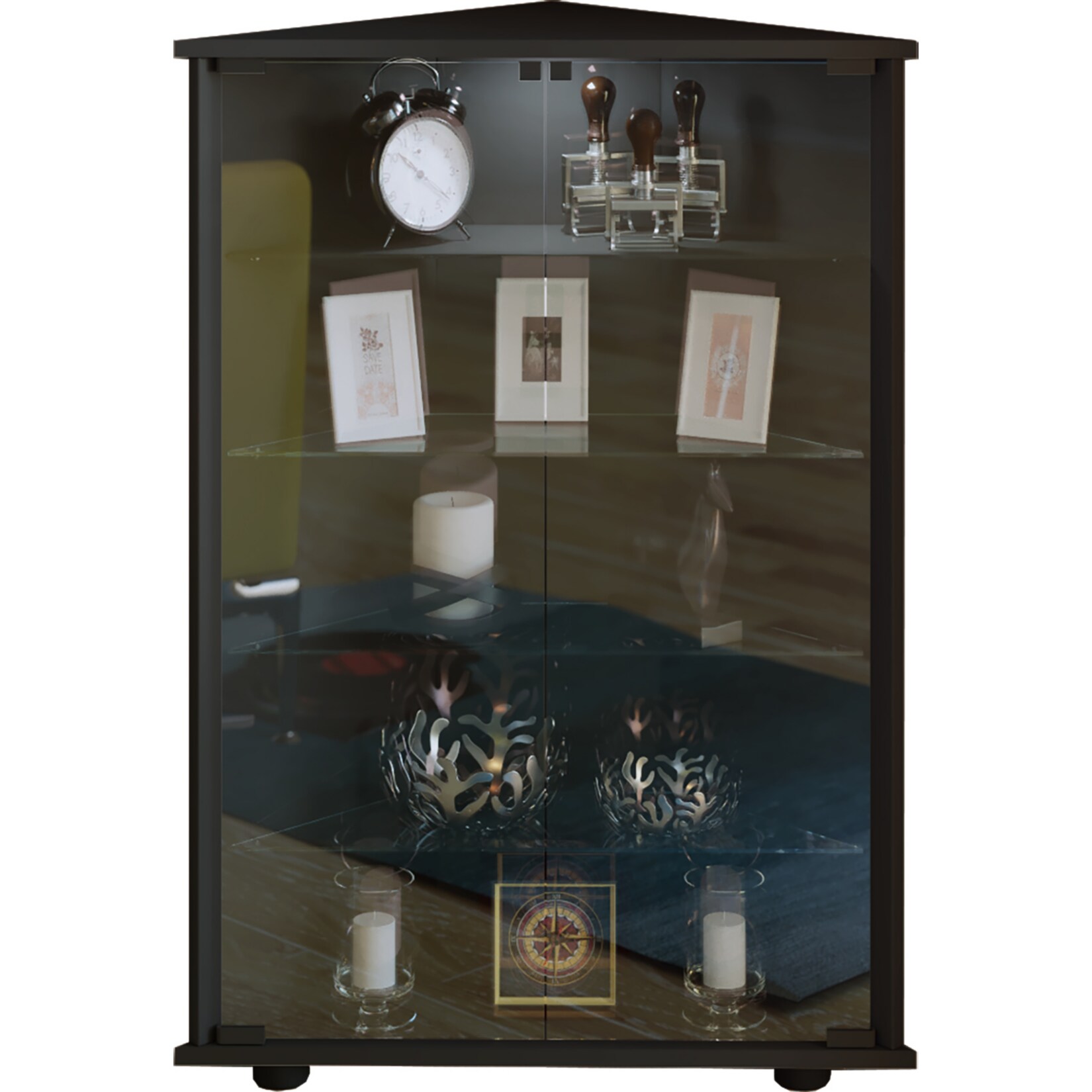 VCM Holz Glas Vitrine Sammelvitrine Glasvitrine Eckvitrine Standvitrine Vecko L