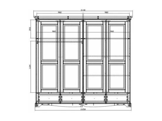 Armoire Penderie Blanche 4 Portes 4 Tiroirs 4 Etagères L 212 H 195 P 54 cm