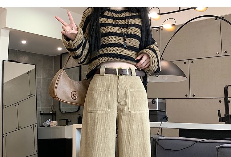 Dragan Pulse - High Rise Plain Corduroy Wide Leg Broek / Riem / Set
