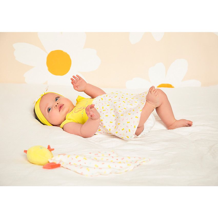 Robe 2 en 1 en jersey et voile de coton imprimé poussin pour bébé fille - Jaune