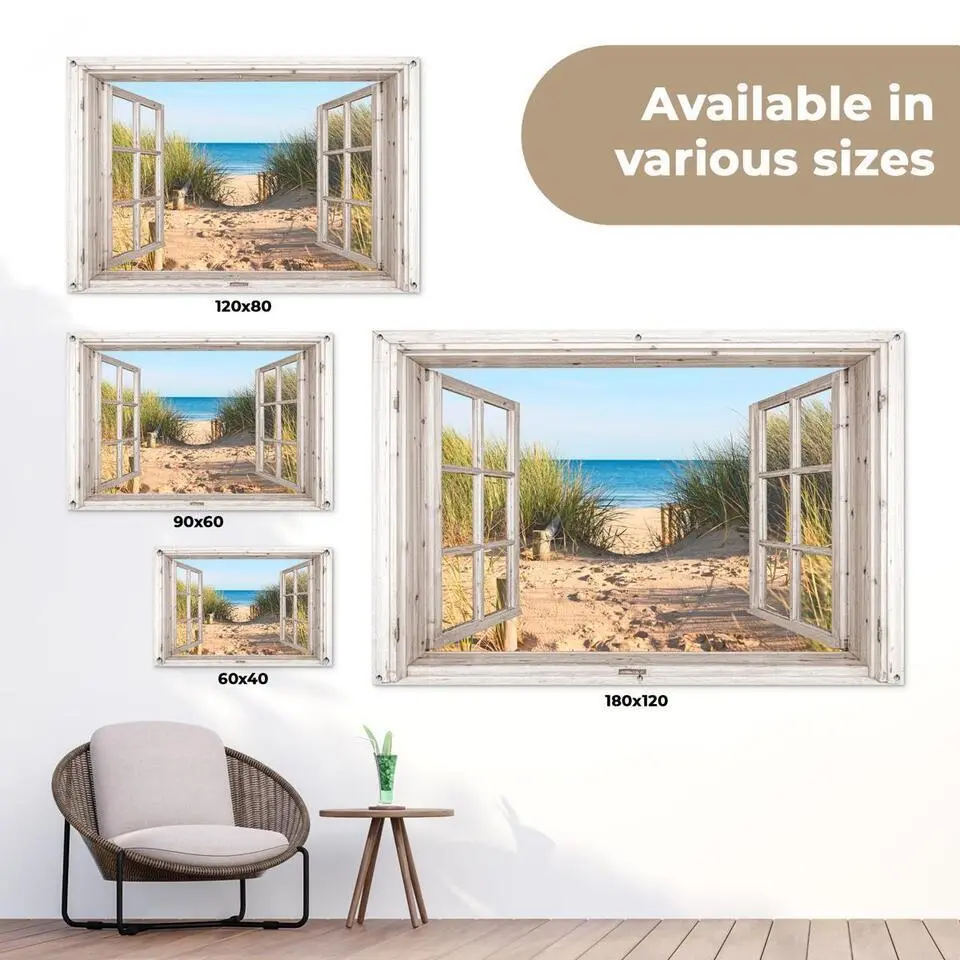 MuchoWow Tuinposter 120x80cm Doorkijk Strand Zee Duinen Zand