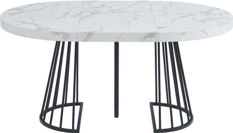 FIRELA - Uitschuifbare Eettafel - Wit Marmereffect en Zwart - MDF en Staal - 2 tot 12 Plaatsen