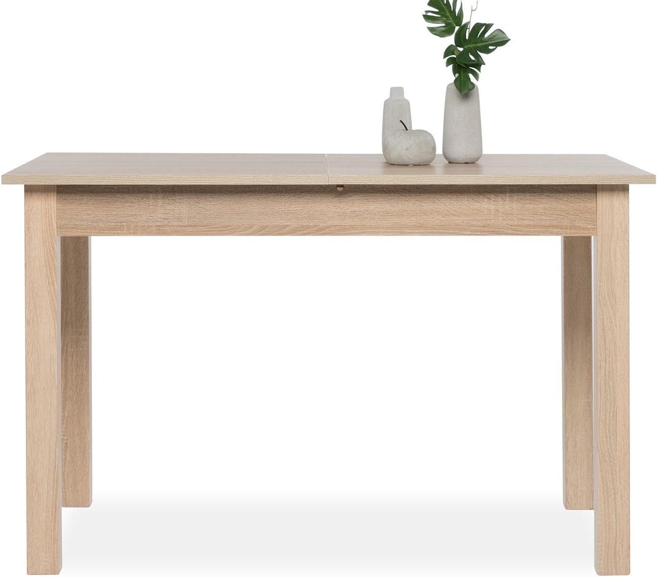 möbelando Esszimmertisch 4-Fuß mit Auszugfunktion in Sonoma-Eiche, Stoß und kratfest, Platz für bis zu 6 Personen - 120 (160) x 76,5 x 70 cm (B/H/T) Auszugtisch, Holztisch, Esstisch, Küchentisch