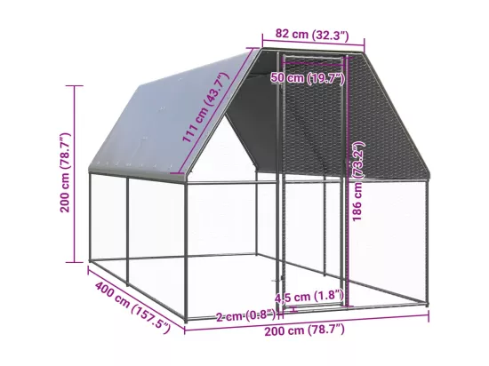 Poulailler d'extérieur 2x4x2 m Acier galvanisé