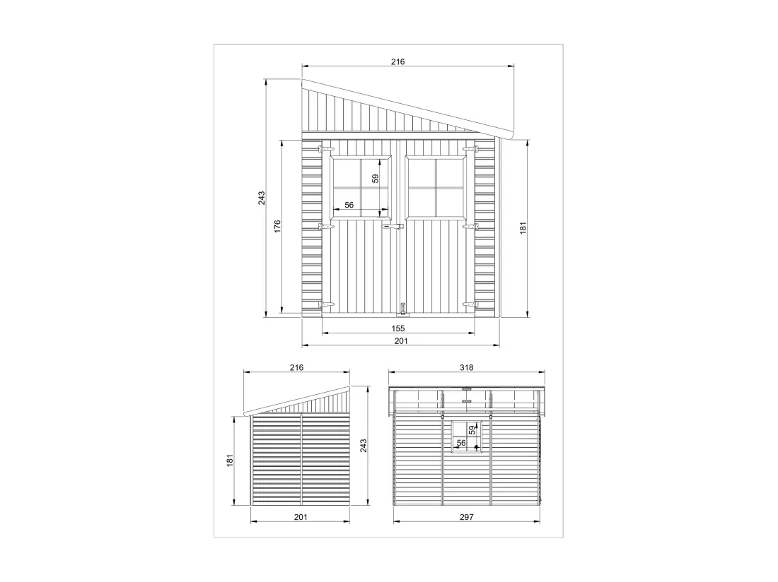 Abri de Jardin en Bois (sans paroi latérale) AVEC LES PLANCHERS IMPRÉGNÉ - 6 m2 - TIMBELA M339+M339G