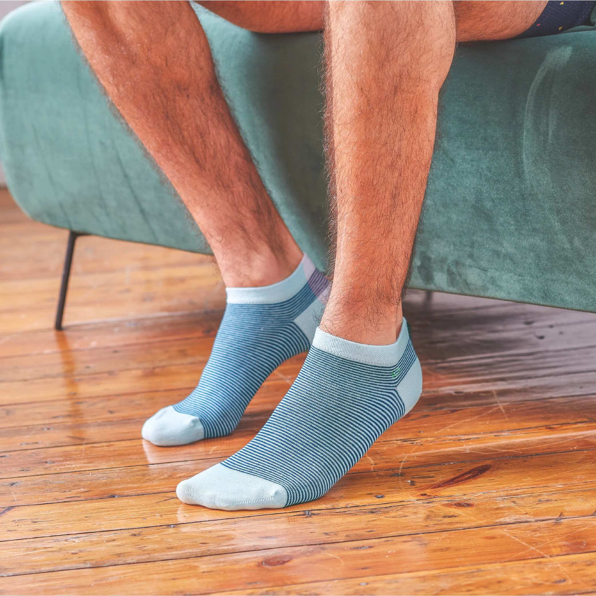 BLEU MARINE - Socquettes en coton peigné rayées | Bleu