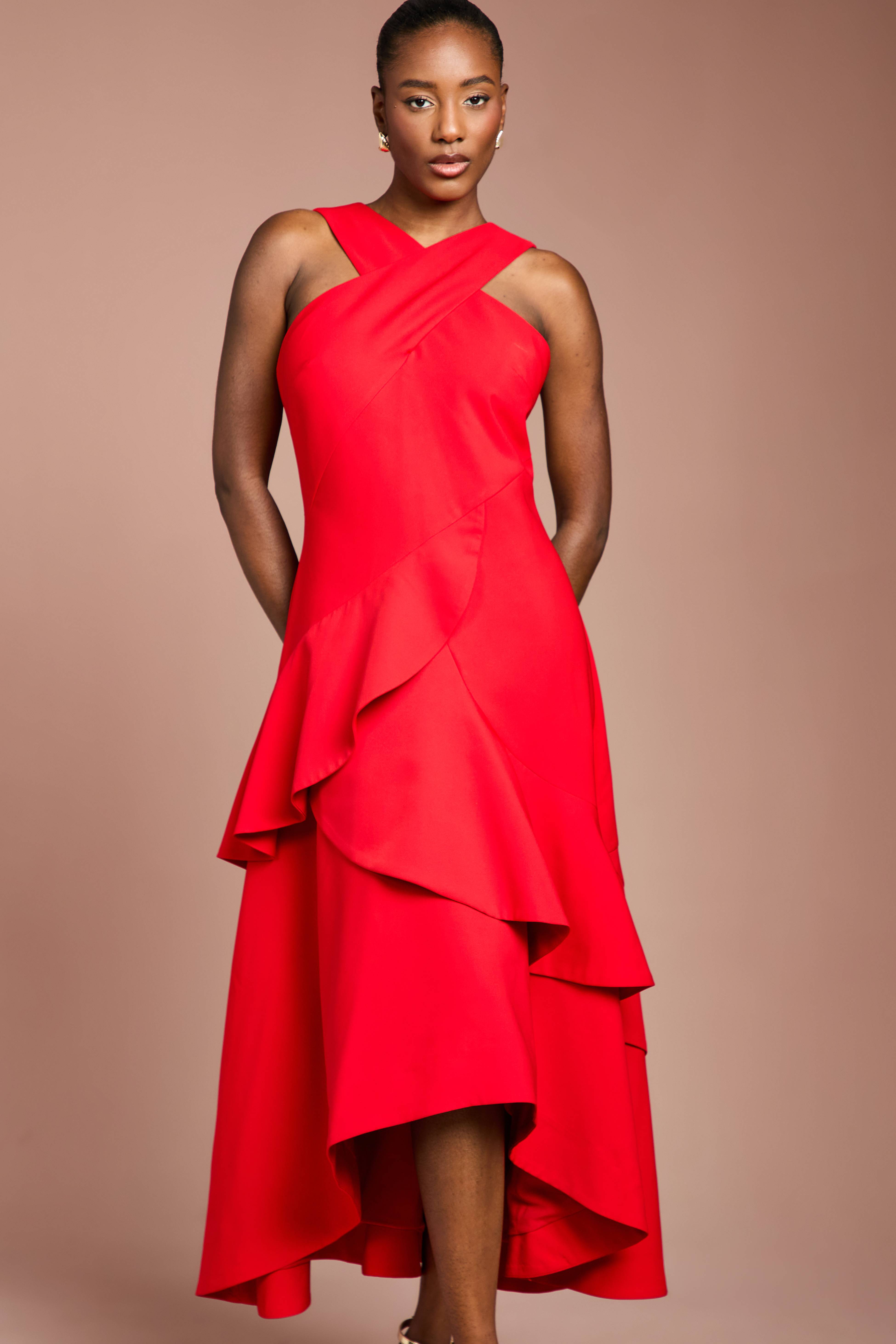 Coast Robe Midi En Crêpe À Volants Et Encolure Croisée