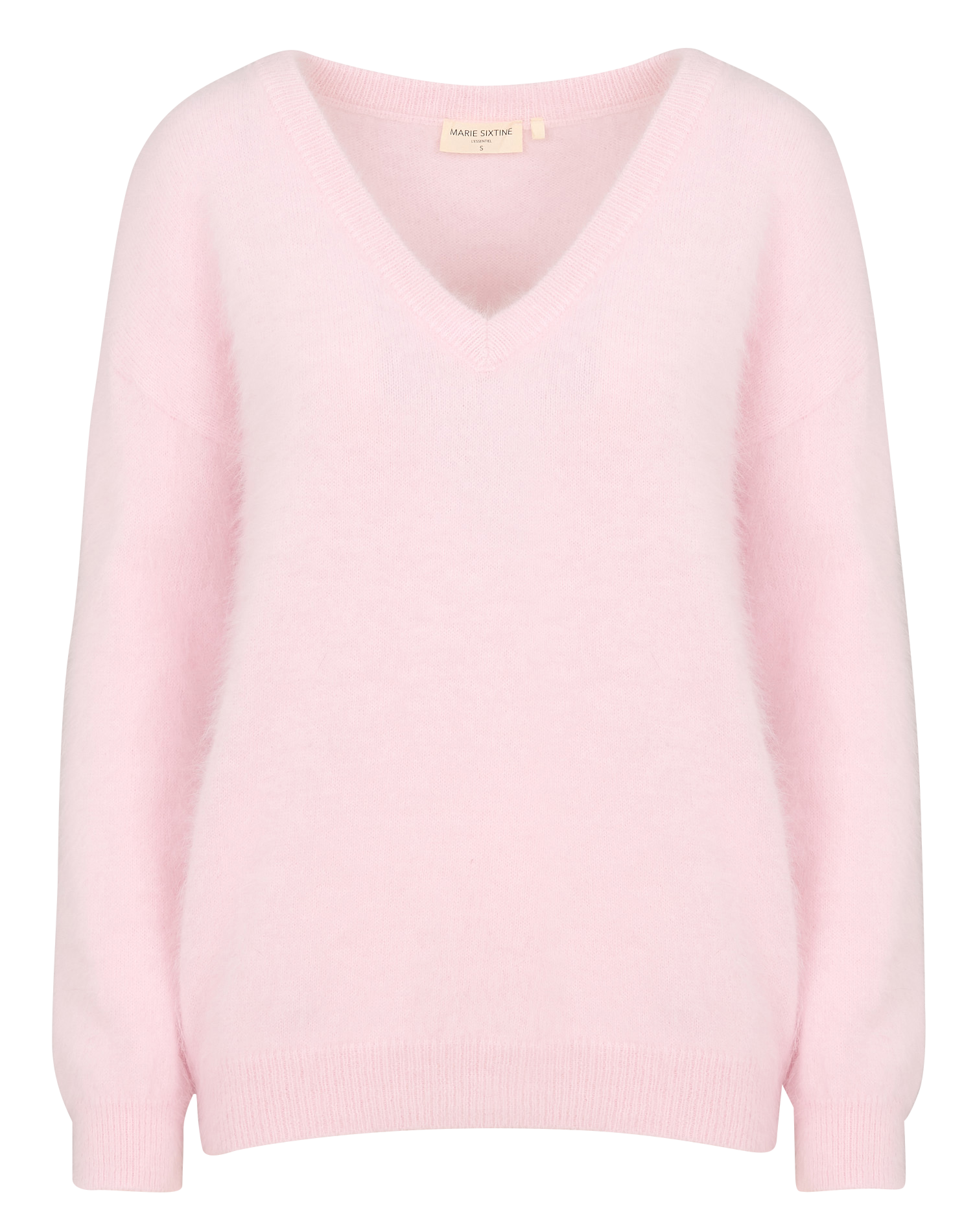 EDWARD - Pull col V en laine angora mélangée| Rose