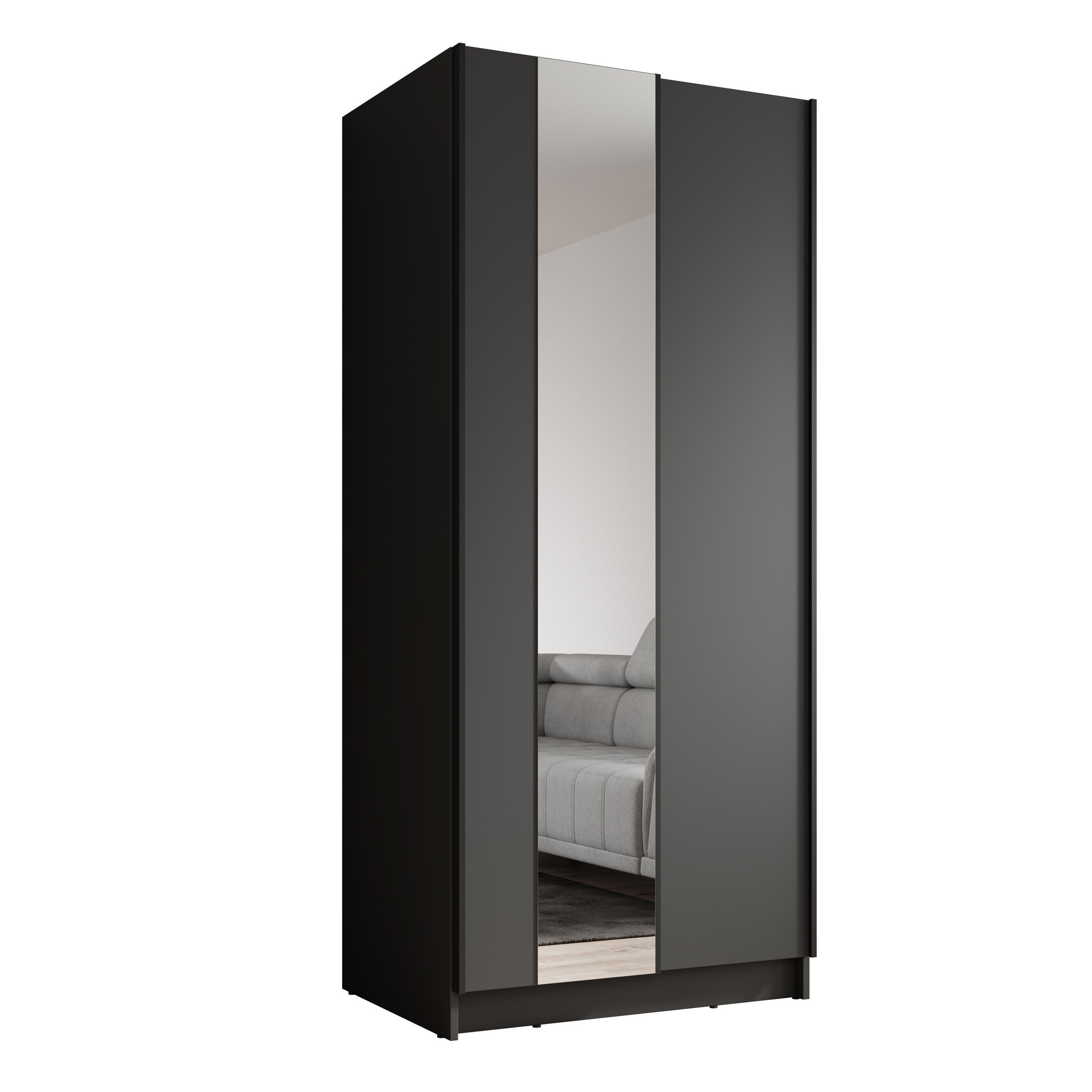 Meubella - Kledingkast Salta - Zwart - 80 cm - Met spiegel