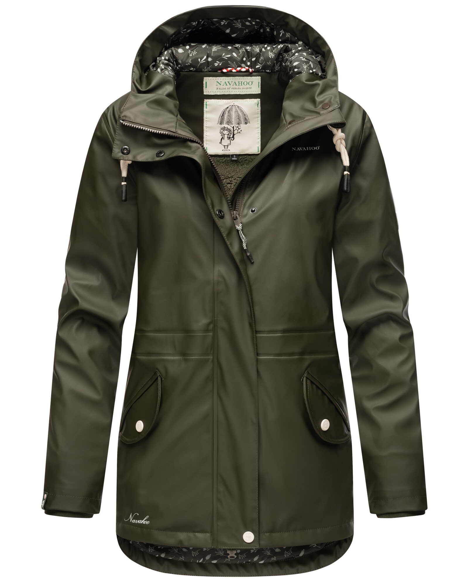 NAVAHOO Damen Warmer Regenjacke Wasserdichter Regenmantel mit Kapuze Oceans Heart