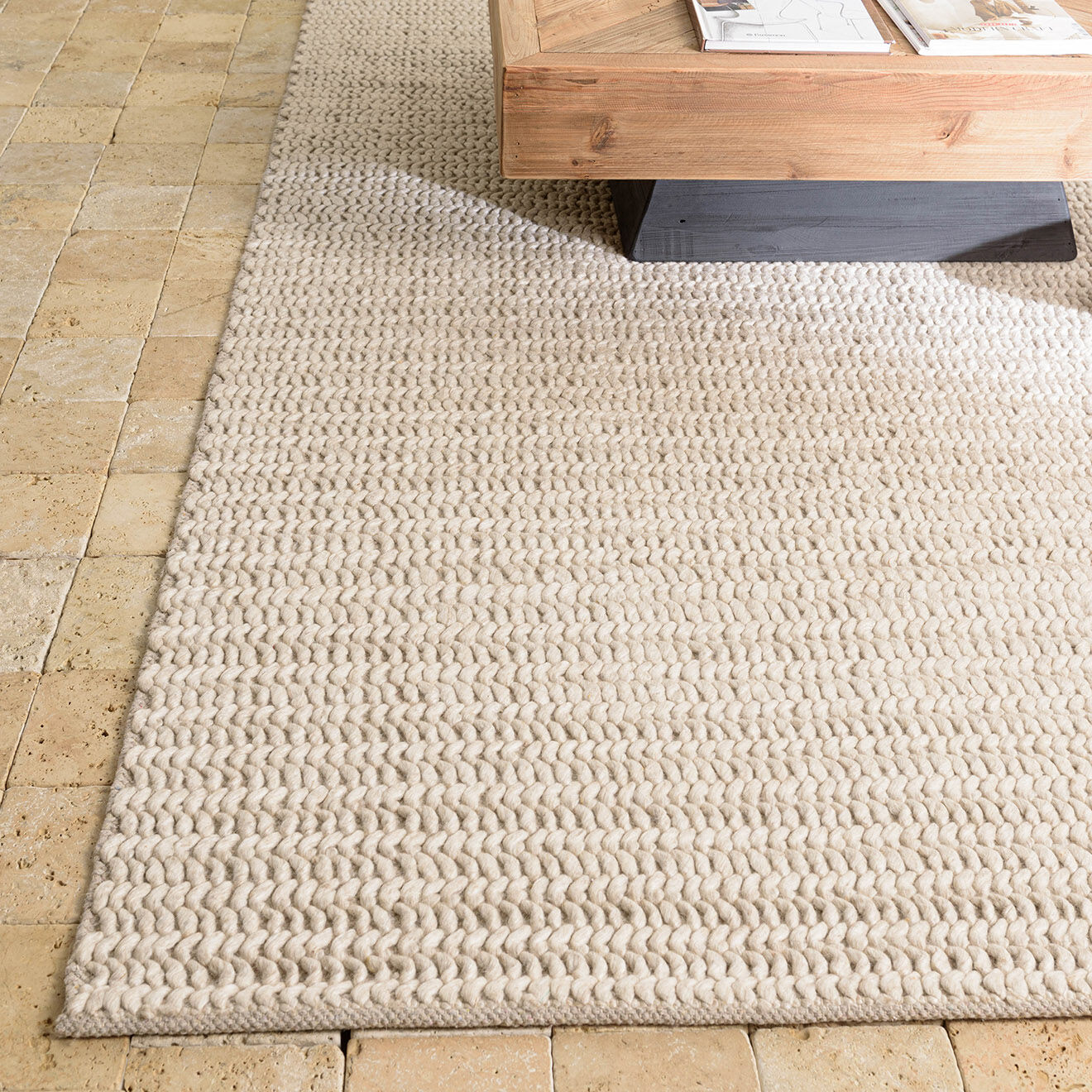 Macabane Tapis en Laine tissée Quentin beige - 290x200 cm