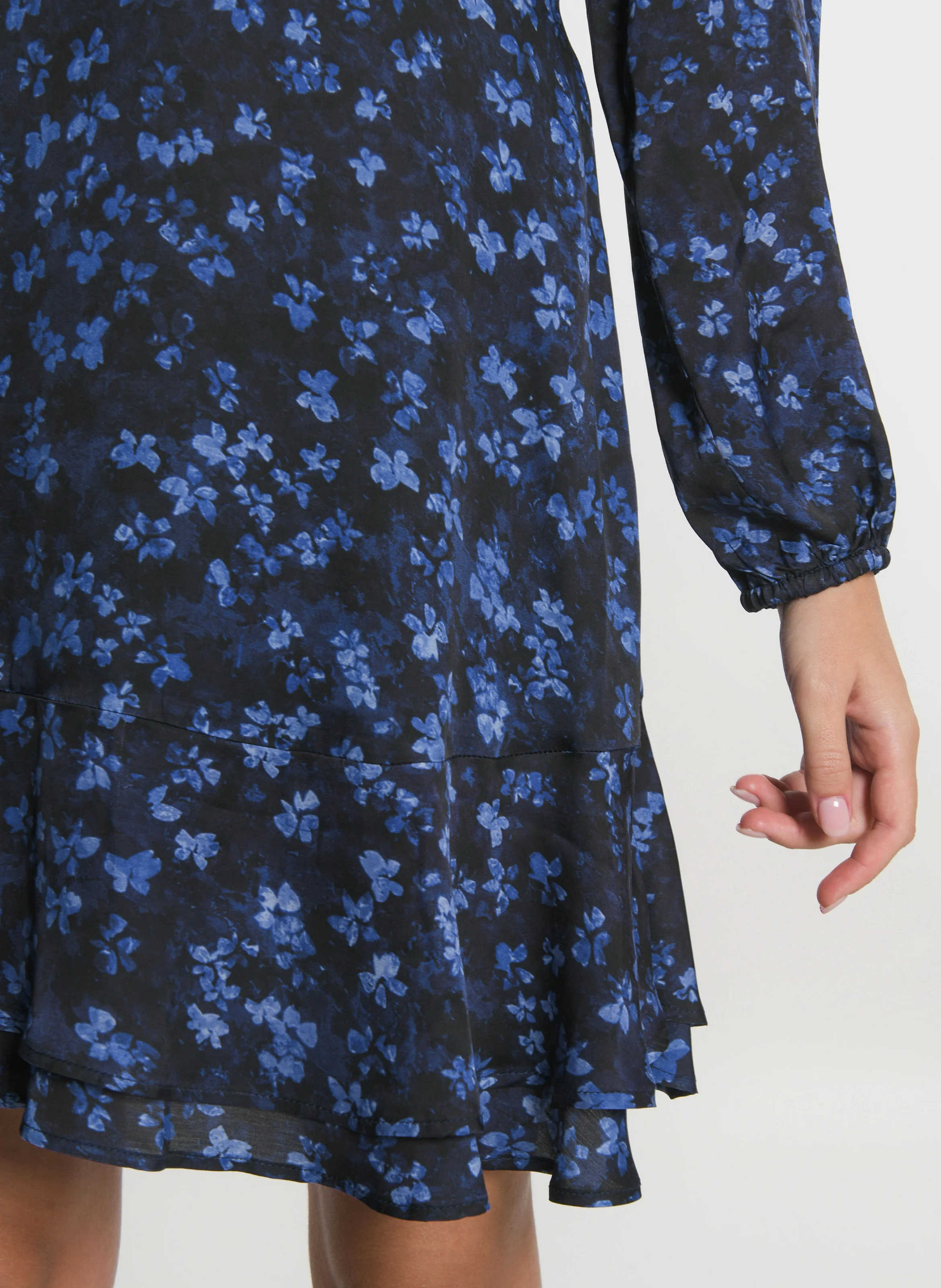 CAMILLE - Robe courte col V à imprimé fleuri | Bleu