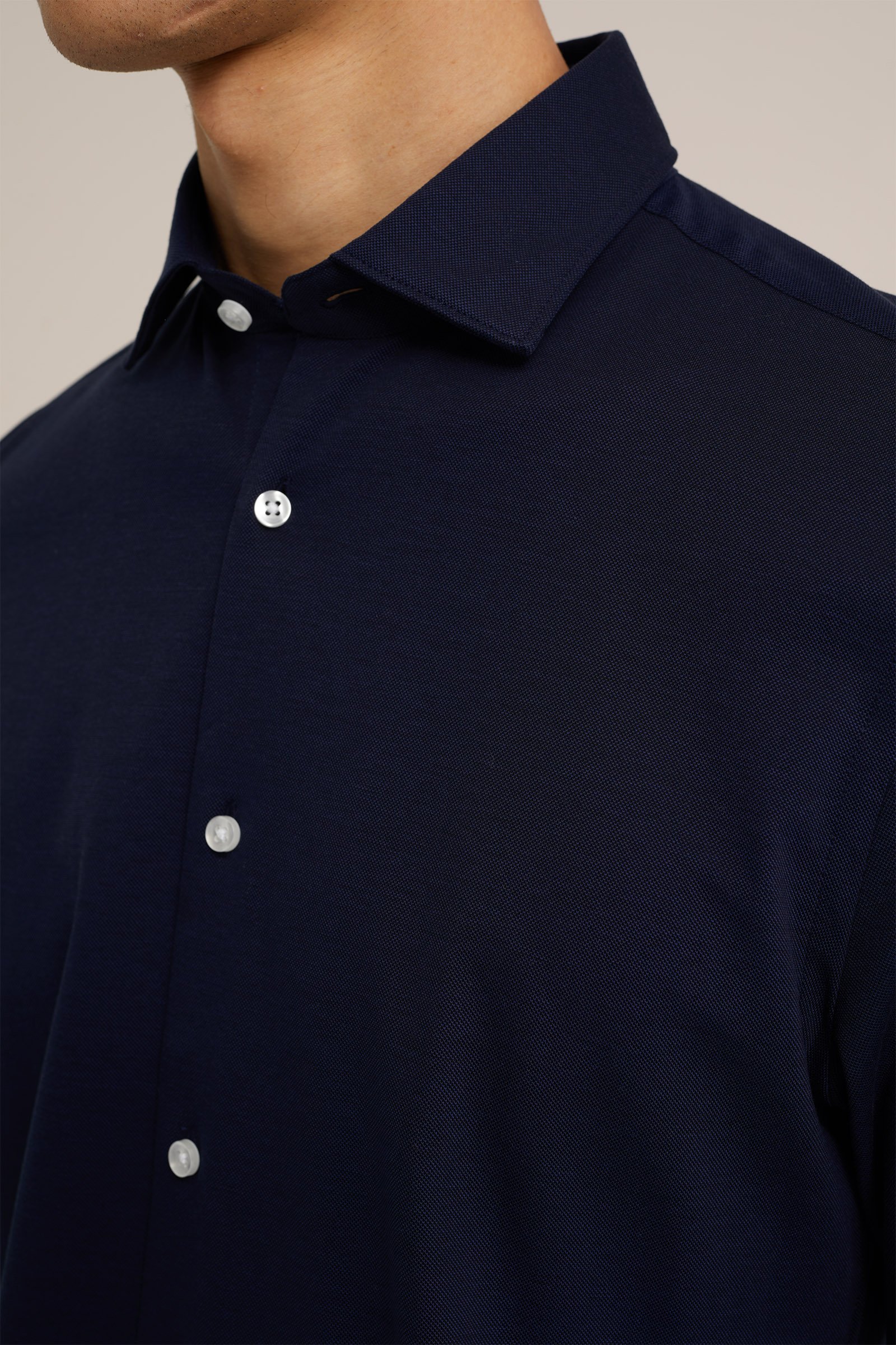 slim fit pique jersey overhemd WE Fashion Donkerblauw