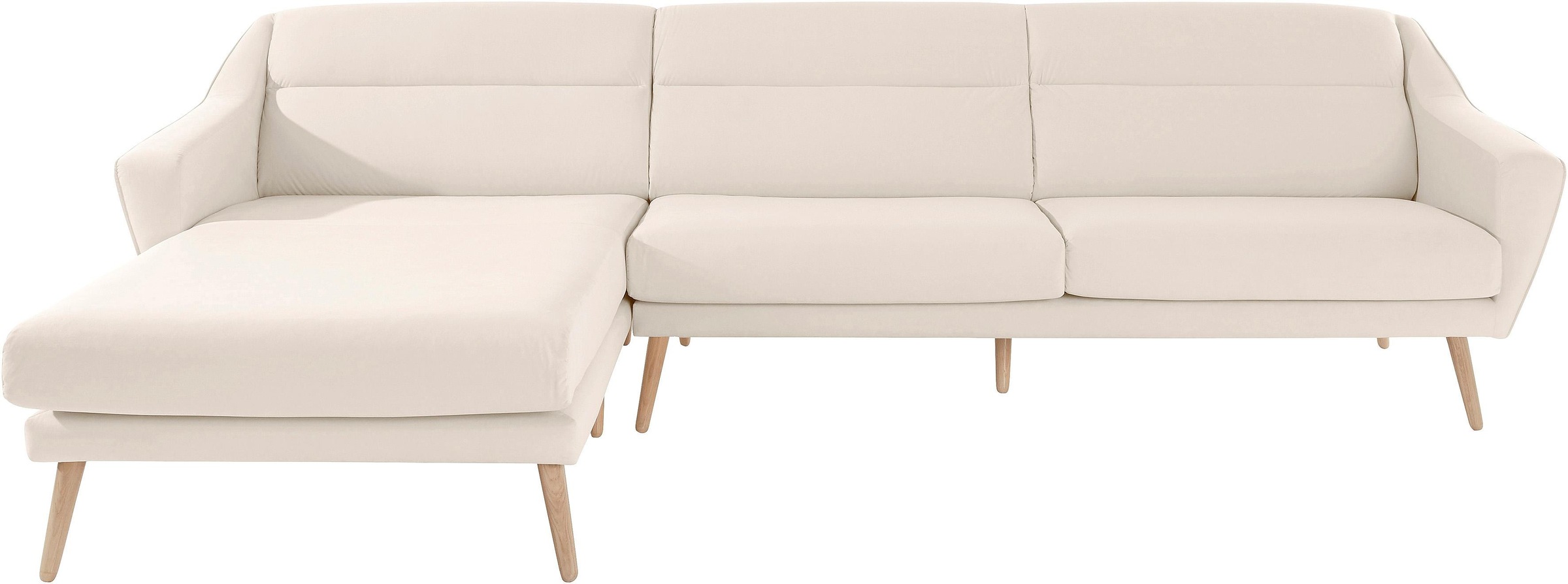 GOODproduct Ecksofa »Bille L-Form« mit Naht im Rückenkissen und Beinen aus Eichenholz
