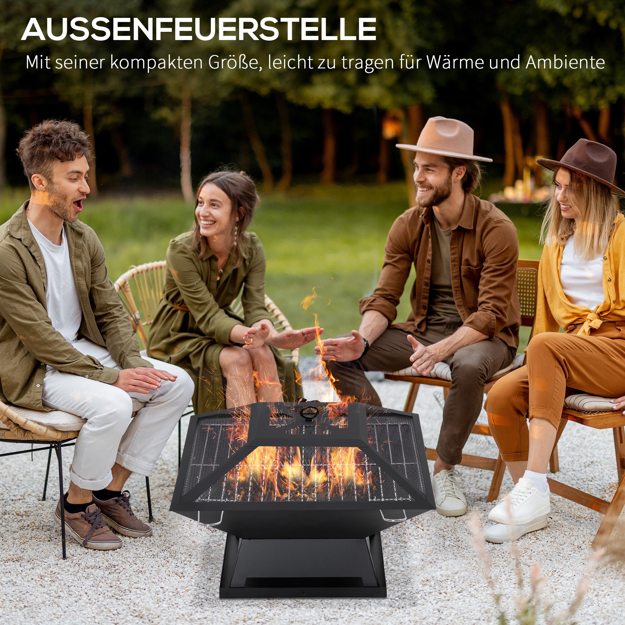 Outsunny Feuerstelle mit Grillrost schwarz 45L x 45B x 12H cm
