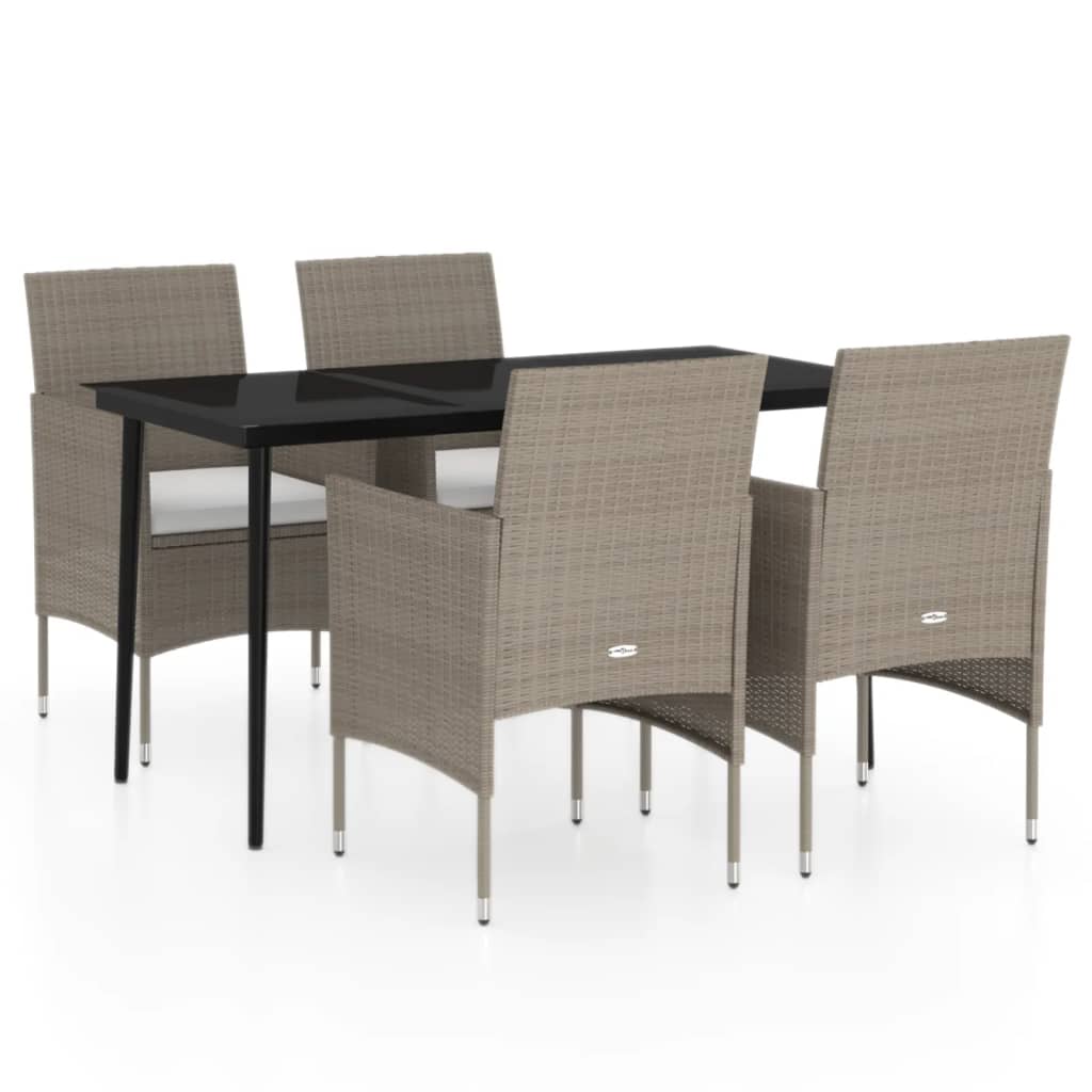 Mobilier de salle à manger de jardin coussins 5 pièces beige/noir