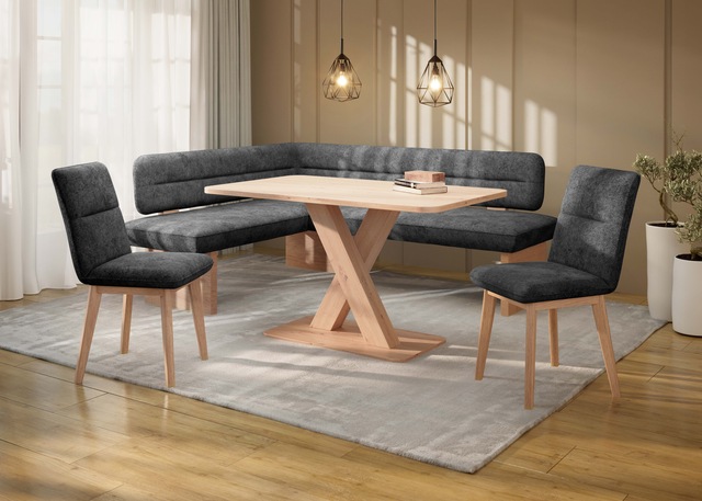 Home affaire Eckbankgruppe »Louise + Miles Essecke Sitzgruppe Eckbank Küchenbank« Set, 4er, 4 Stk. tlg. Sitzgruppe Esszimmer Stühle Tisch und Bank bequem gepolstert
