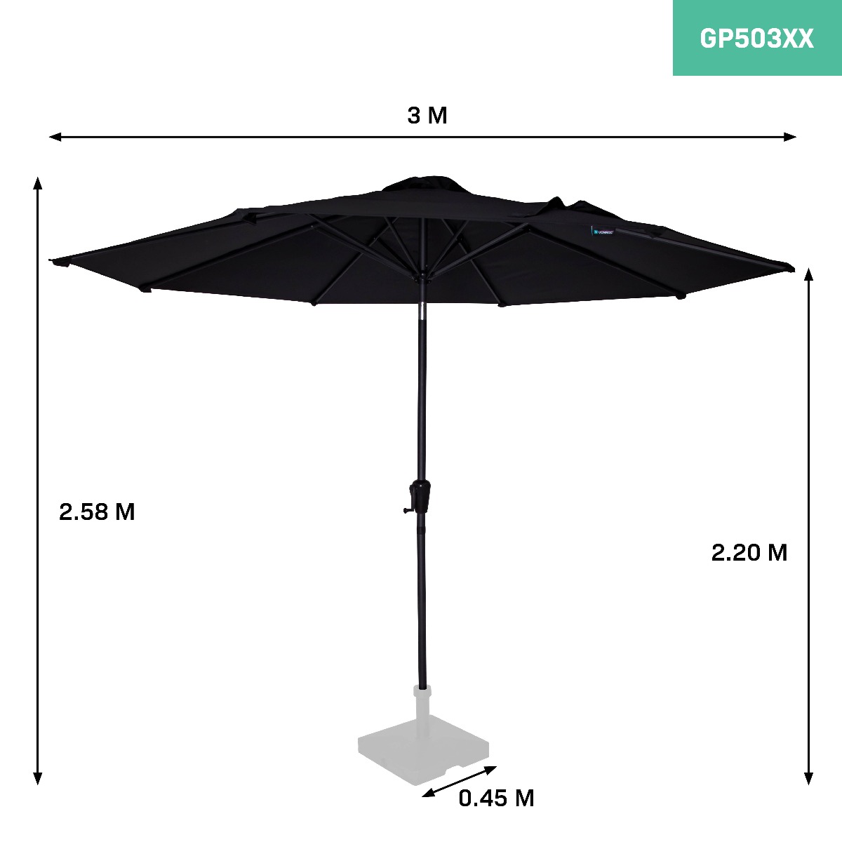 VONROC Recanati Ø300 cm Premium stokparasol - Black