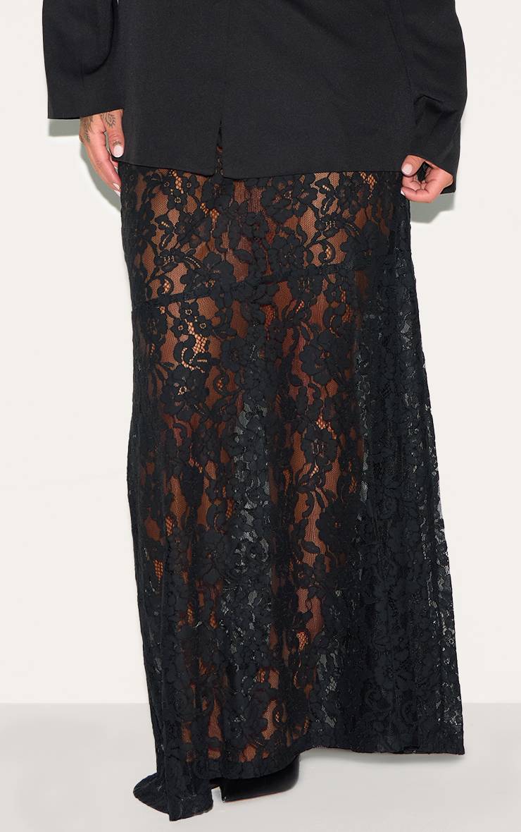Noir Jupe Maxi Transparente En Dentelle Florale Grande Taille