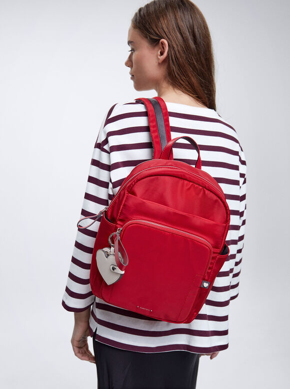 Mochila de nylon com coração - Vermelha