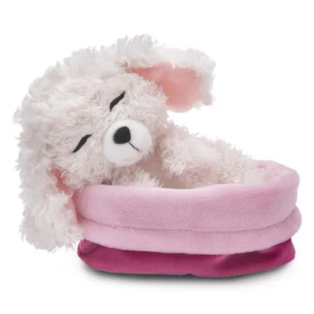 NICI Kuscheltier Hund Pudel weiß 12cm schlafend im Körbchen malve GREEN