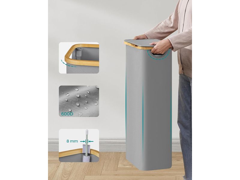 Songmics Wäschekorb  65 l, Grau Wäschesammler