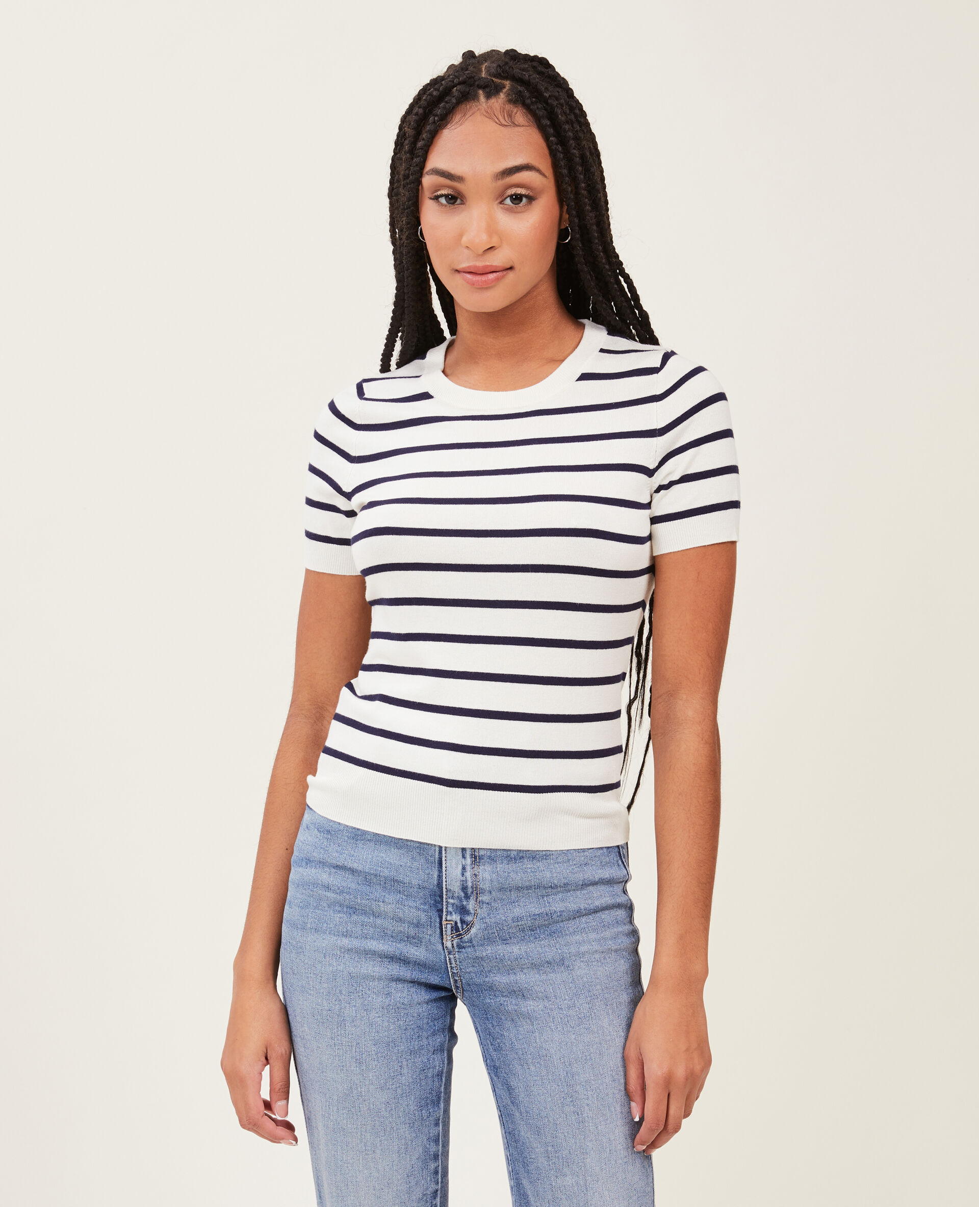 Pull manches courtes en maille fine - Blanc