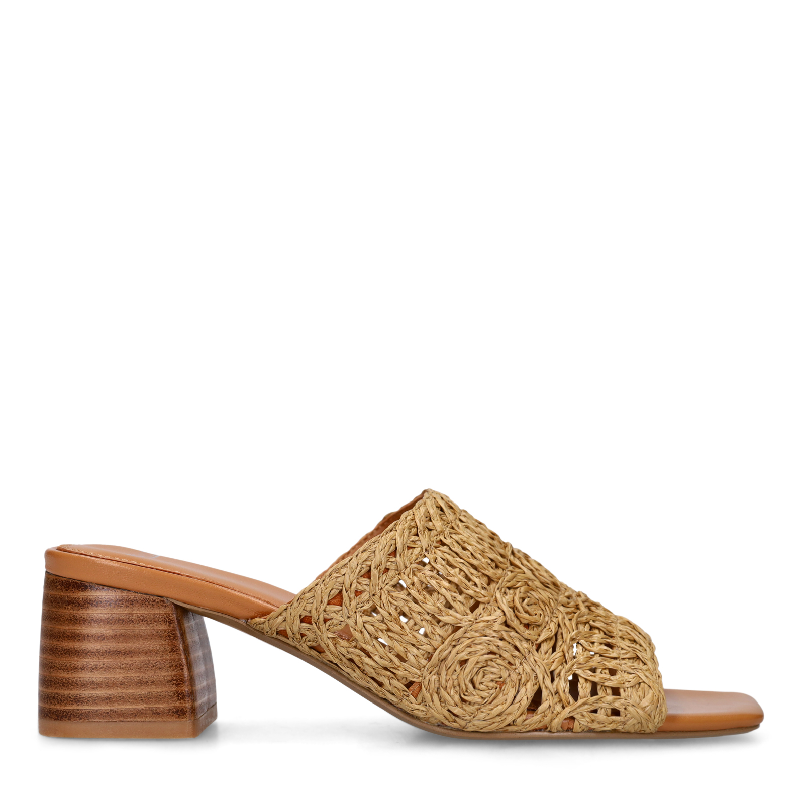 Cognac raffia sandalen met hak