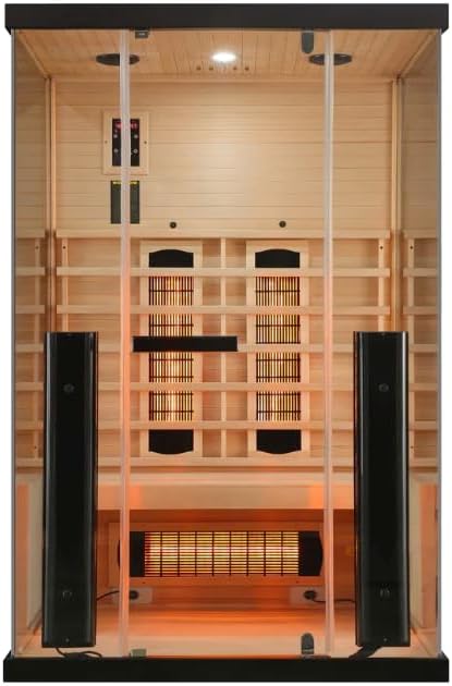 SANOTECHNIK Infrarotsauna GRENA DELUXE 2 – Infrarotkabine für 2 Personen 125×100×190cm | 5 Vollspektrum-Strahler (2.200W), Farblicht, Bluetooth-Radio, 6mm ESG-Glas, Bausatz, SB40125