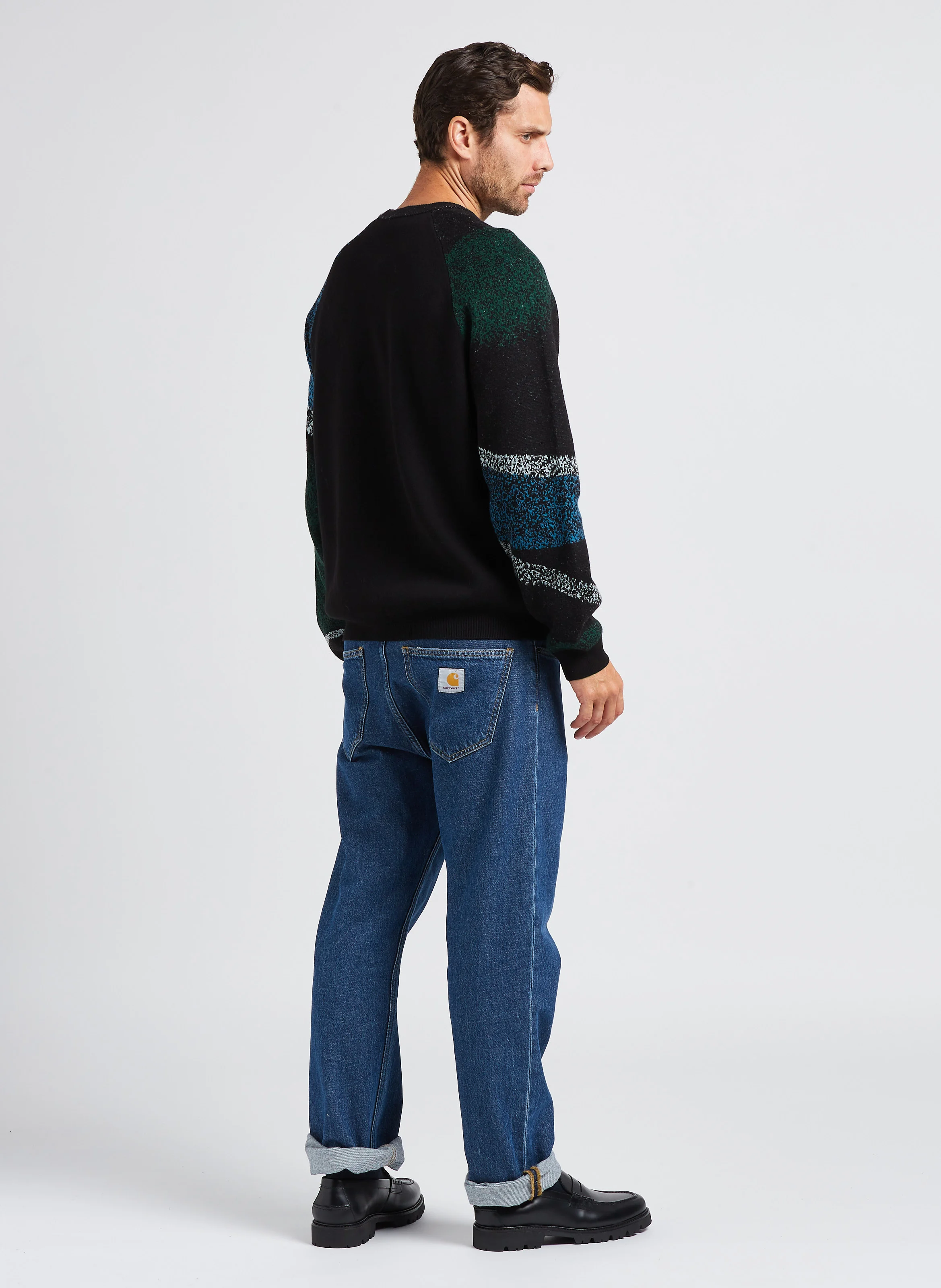 Pull à col rond droit imprimé en coton organique| Noir