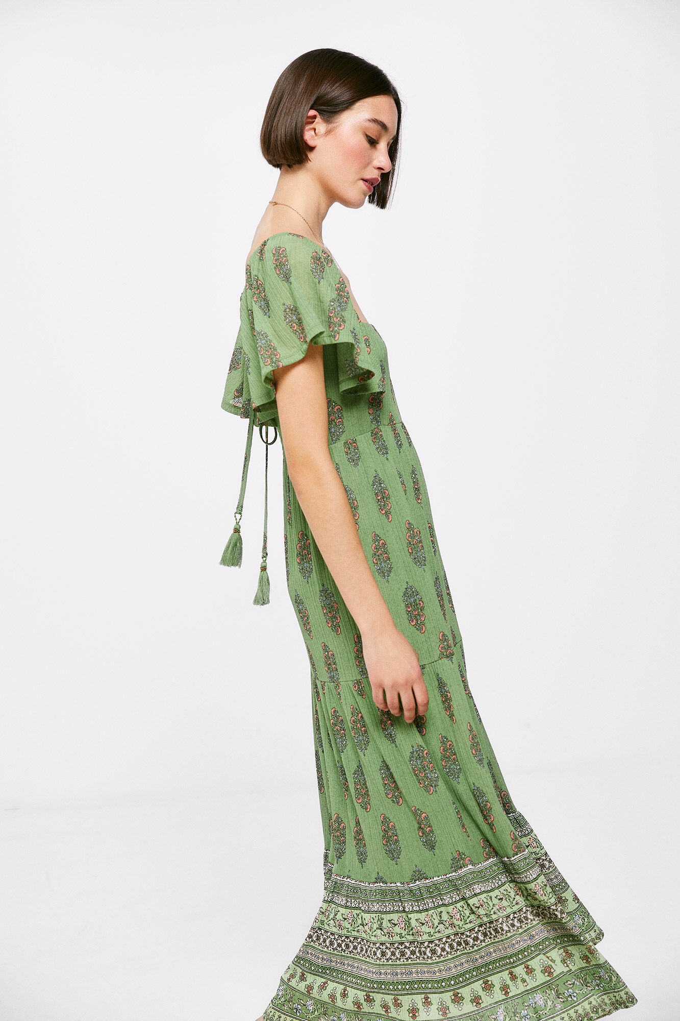 Vestido Midi Espalda Lazo Zig zag - verde