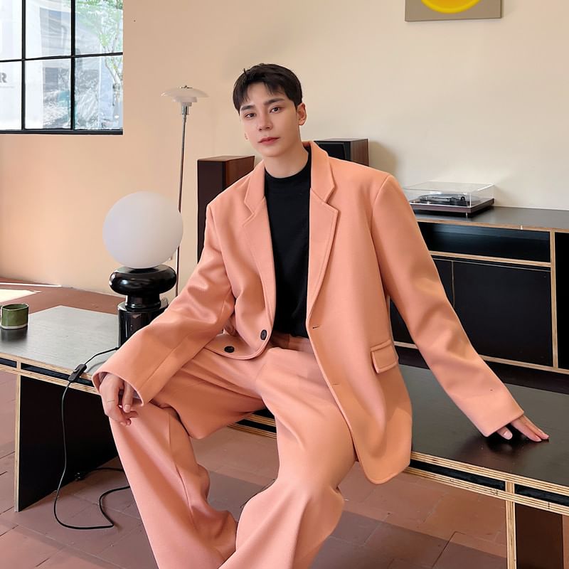Omozando - Effen enkelrijs blazer / Middelhoge wijde broek