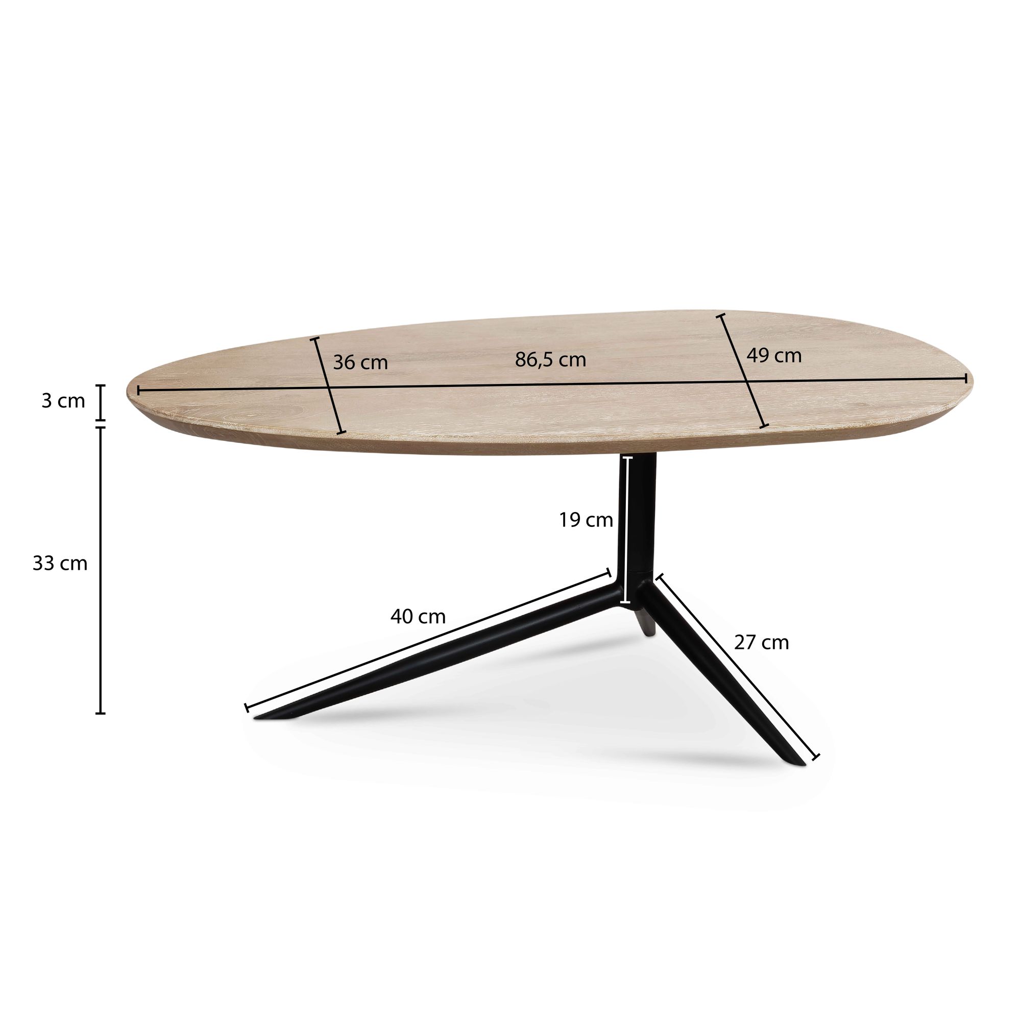 Couchtisch FineBuy Sofatisch Massivholz Weiß getüncht 86,5 cm Wohnzimmertisch