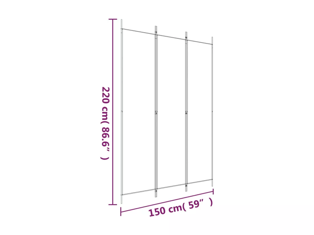 Cloison de séparation 3 panneaux Blanc 150x220 cm Tissu