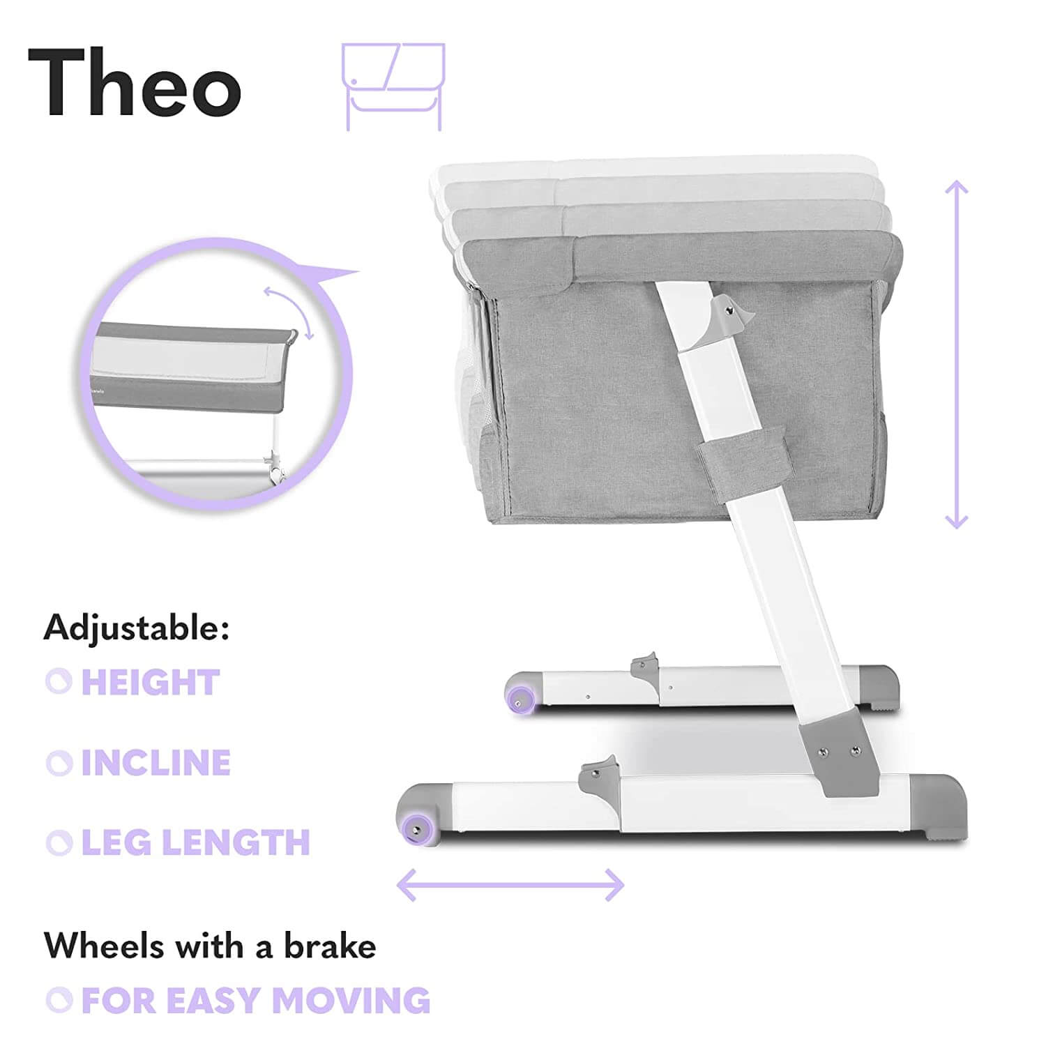 Lionelo Theo concrete Baby Beistellbett Kinderbett grau