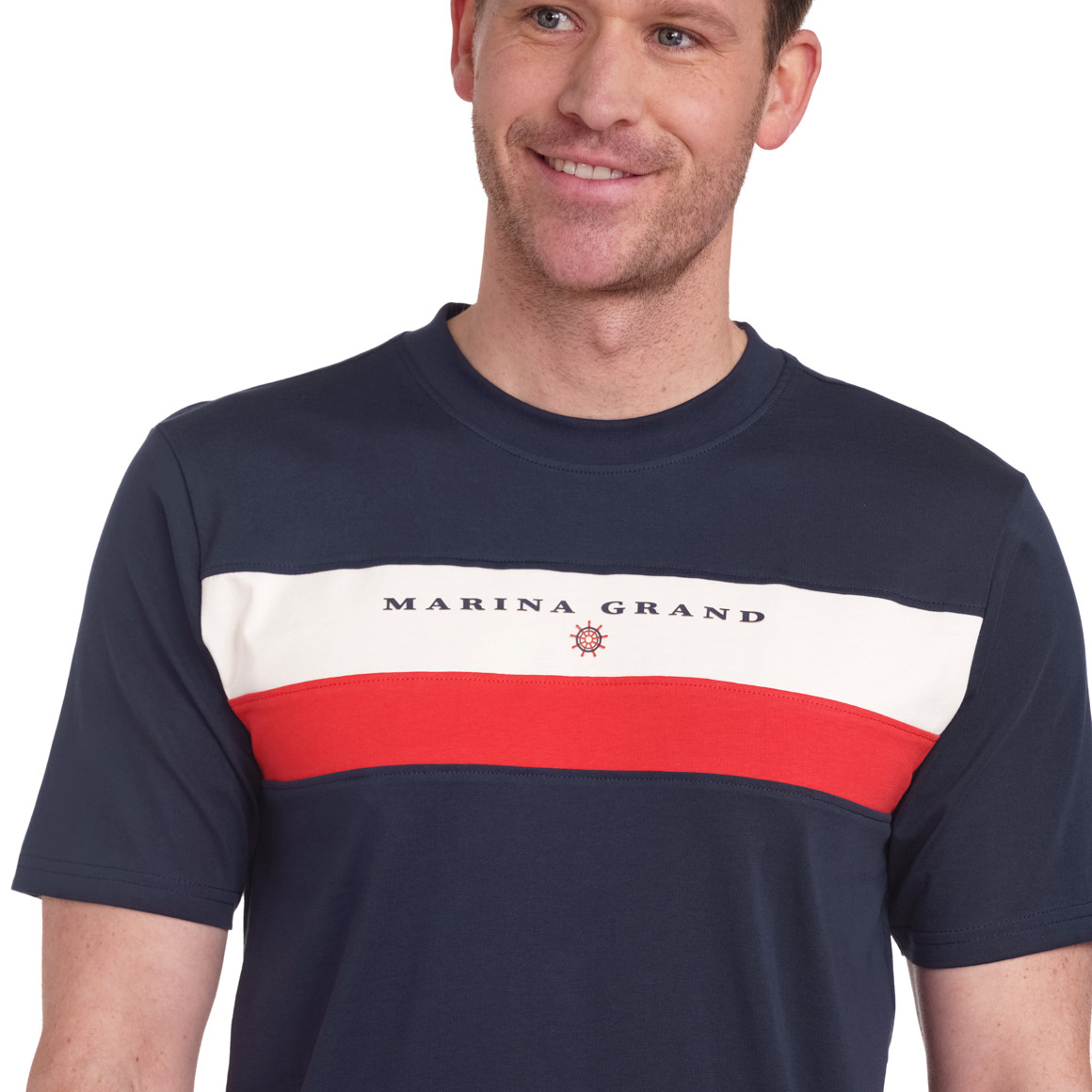 VanVaan Herren T-Shirt mit Farbteiler dunkelblau / weiss / rot