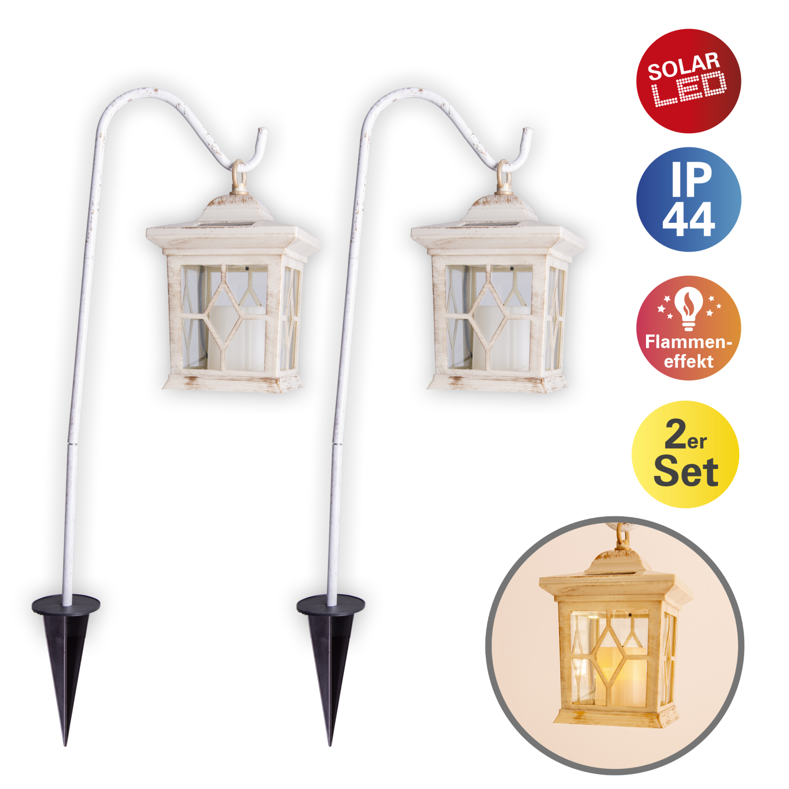 2er-Set Solar-LED-Erdspieß - weiß - Laterne