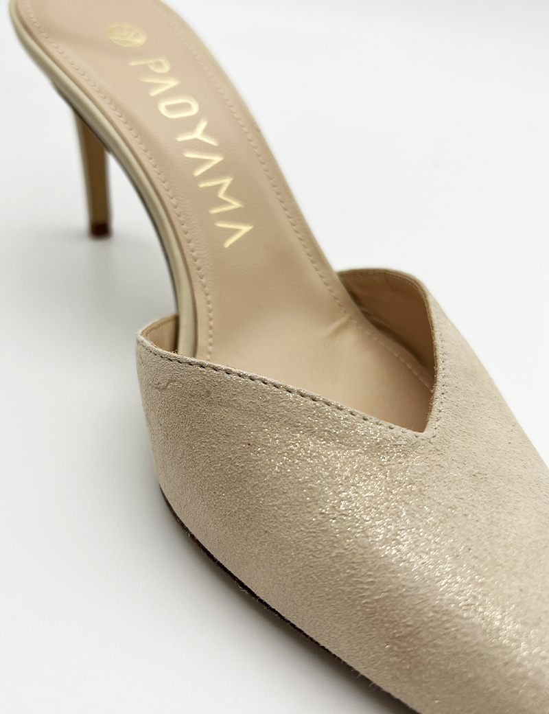 PAOYAMA ESCARPINS 7CM À BRIDE BEIGE IRISÉ
