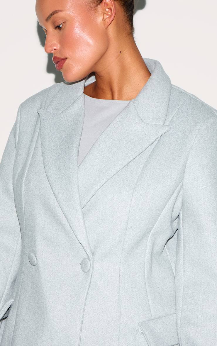Gris Blazer Grande Taille Asymétrique À Double Boutonnage Aspect Laine