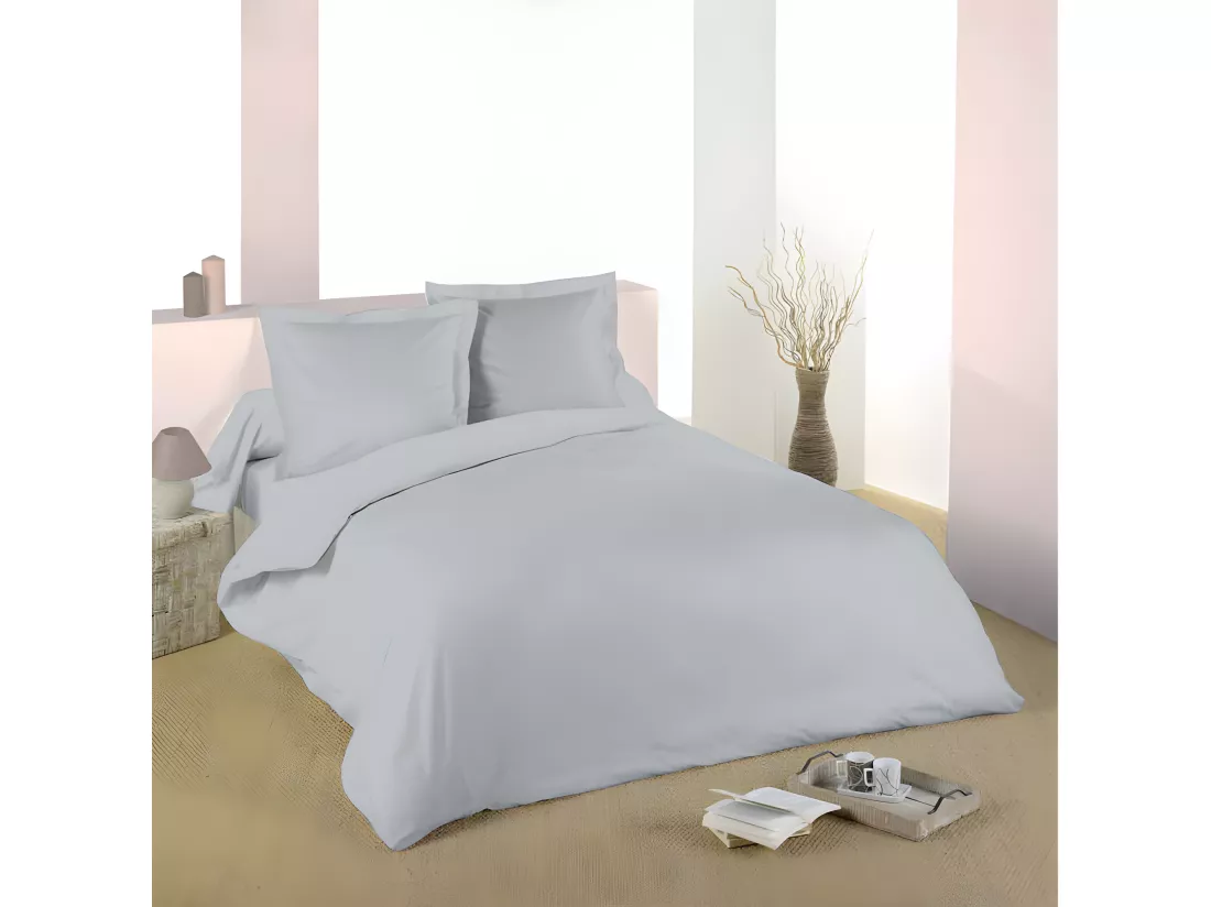 Housse De Couette Gris Clair 260 X 240 Cm / 100% Coton / 57 Fils/cm² Pour Lit 2 Places 