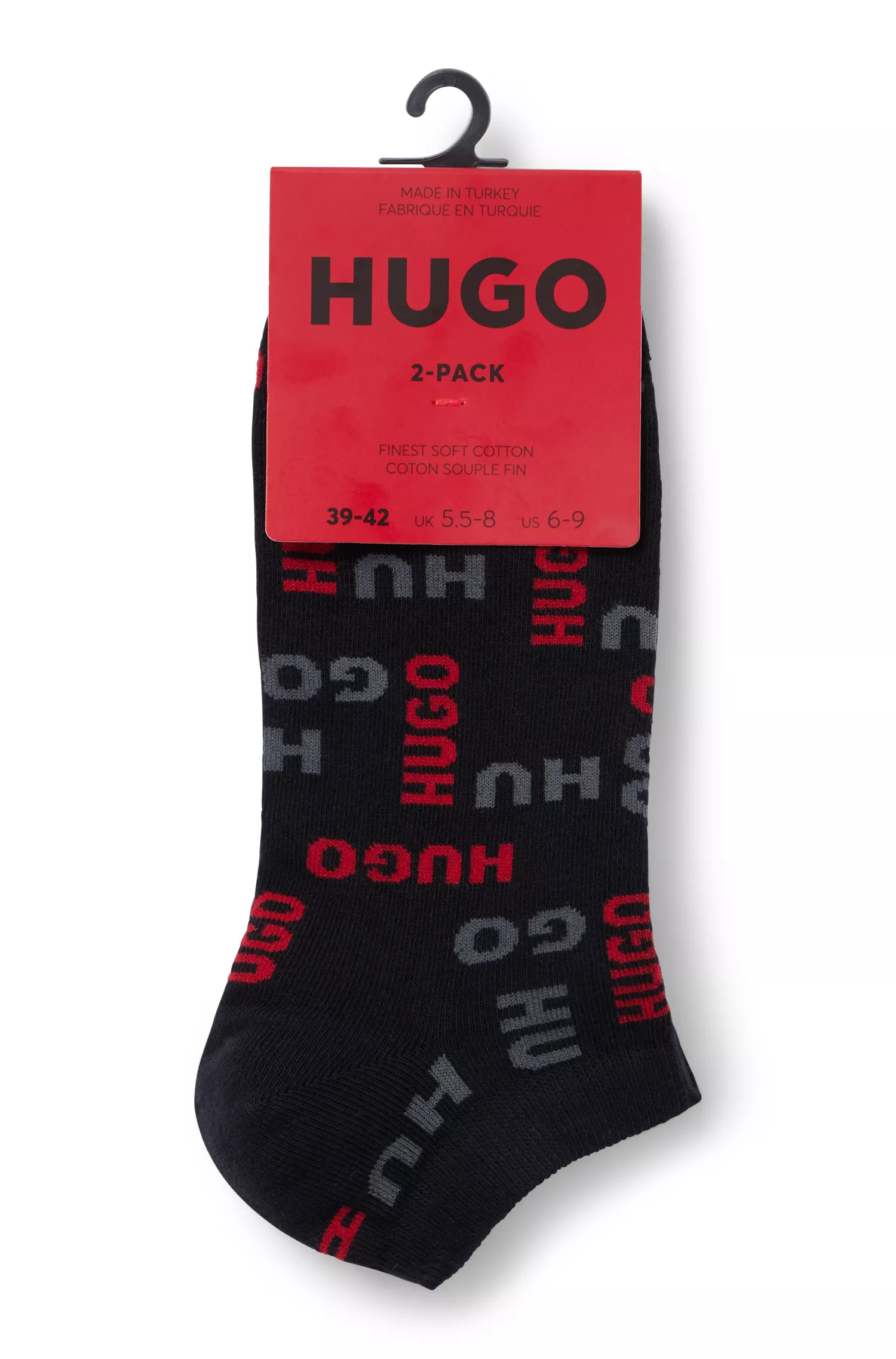HUGO Vermelho - Pacote com duas meias de cano curto em mistura de algodão com logotipos.
