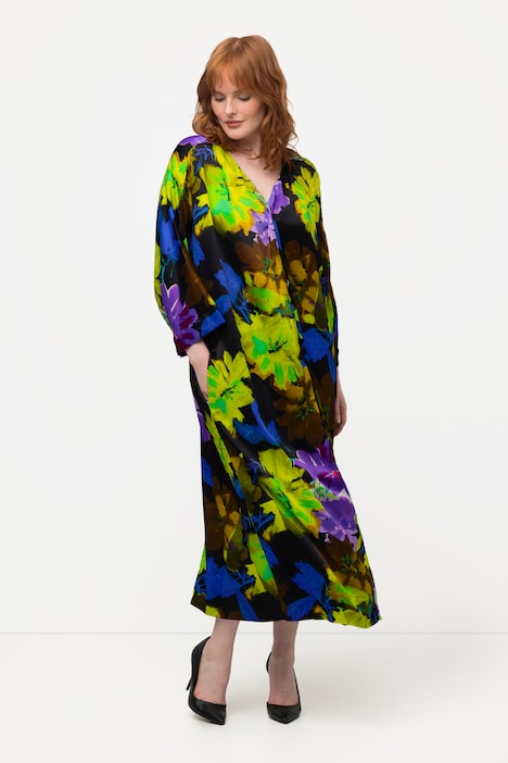 Midikleid, Blüten-Design, V-Ausschnitt, Halbarm