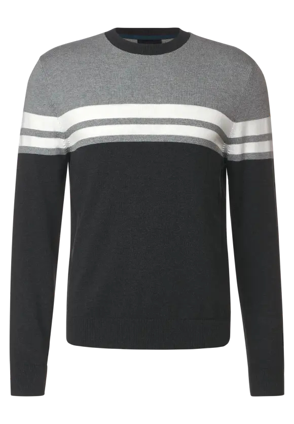 Gestreifter Strickpullover - anthra grey melange