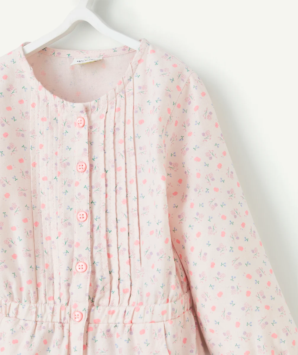 COMBINAISON BÉBÉ FILLE EN COTON BIO ROSE AVEC IMPRIMÉ FLEURI