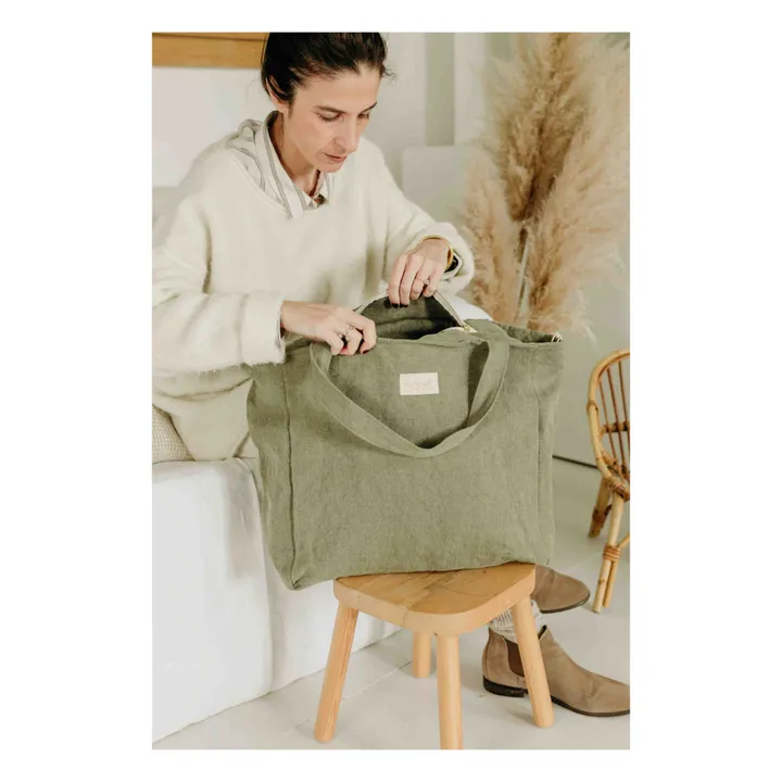 Adorna Sac zippé en lin | Vert kaki