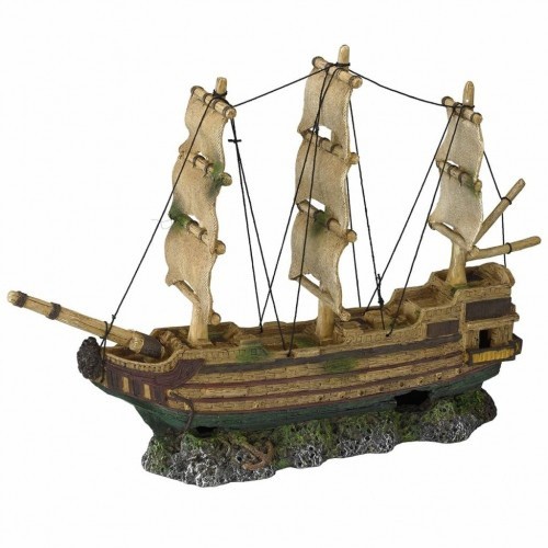 Decoração de aquário em formato de navio assombrado, multicolorida