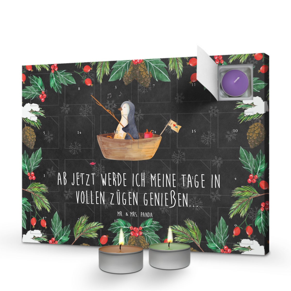 Mr. & Mrs. Panda Geurkaars Adventskalender Pinguïn Vissersboot - Zwart