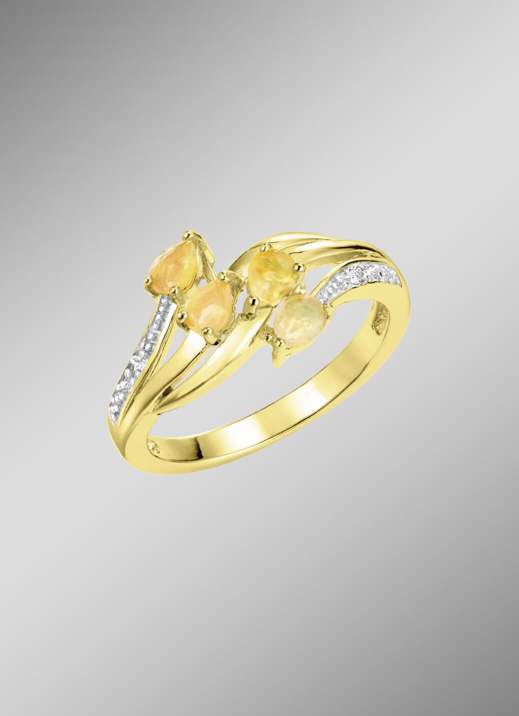 Damenring mit echt Feueropal und 2 Diamanten