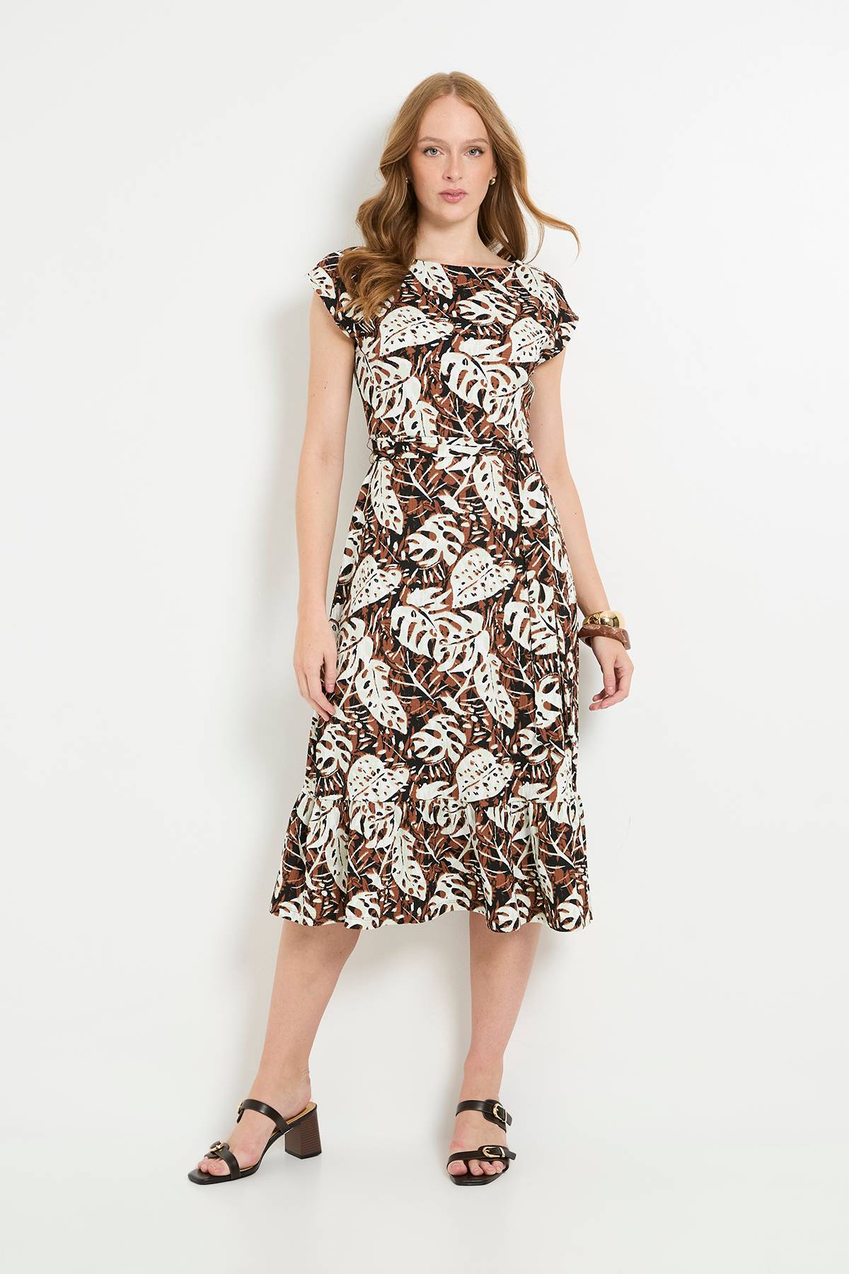 Wallis Robe Midi Ceinturée En Jersey Tropical